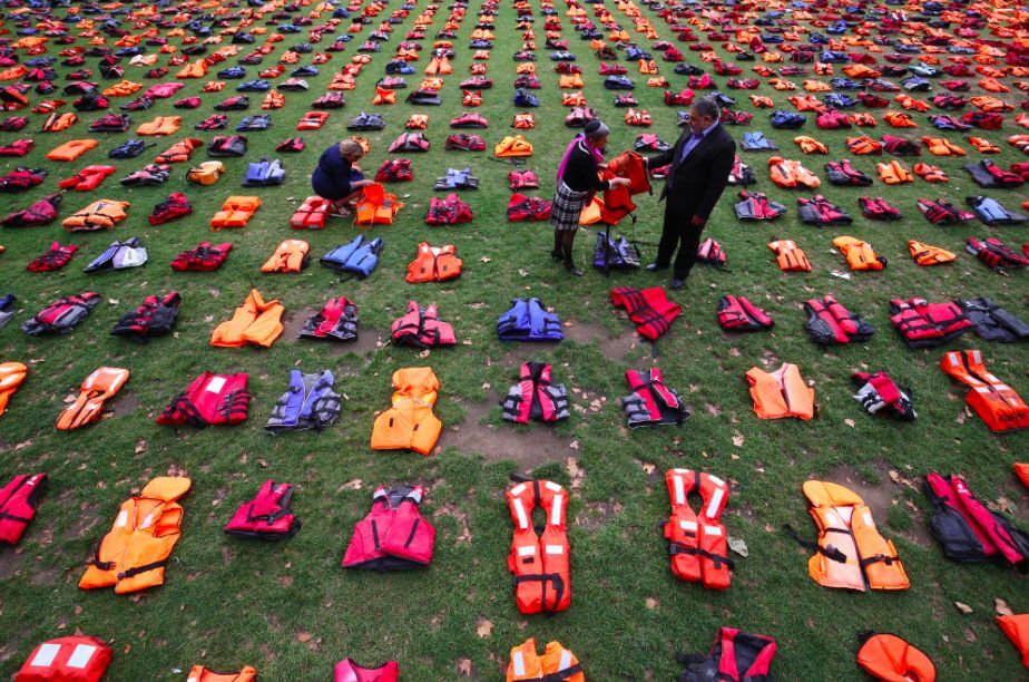 Parliament Square filled with lifejackets to highlight lives lost during refugee crisis